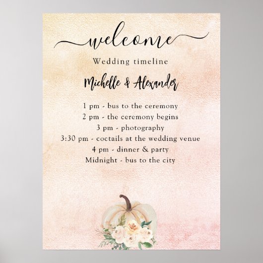 Pumpkin crème blush fall bruiloft programma tijdli poster (Voorkant)