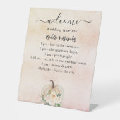 Pumpkin crème blush fall bruiloft programma tijdli reclamebord met voetstuk (Voorkant)