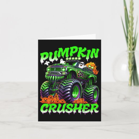 Pumpkin Crusher Monster Truck Ghosts Halloween For Kaart (Voorkant)