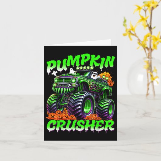 Pumpkin Crusher Monster Truck Ghosts Halloween For Kaart (Gele Bloem)