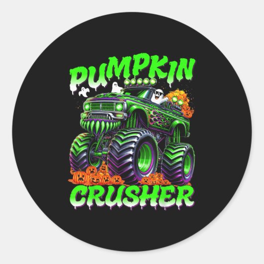 Pumpkin Crusher Monster Truck Ghosts Halloween For Ronde Sticker (Voorkant)