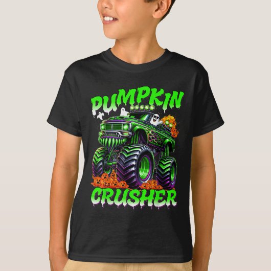Pumpkin Crusher Monster Truck Ghosts Halloween For T-shirt (Voorkant)