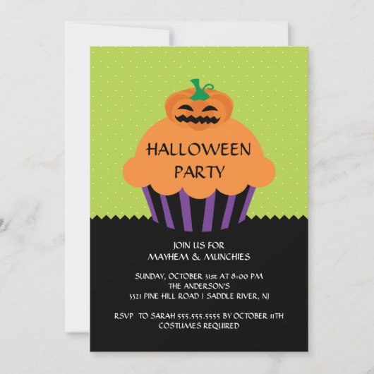 Pumpkin Cupcake Halloween Party Invitation Kaart (Voorkant)