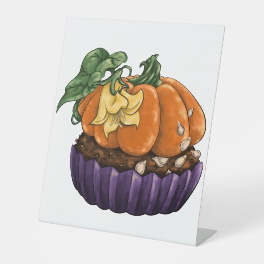 Pumpkin Cupcake Reclamebord Met Voetstuk (Voorkant)