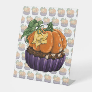 Pumpkin Cupcake Reclamebord Met Voetstuk