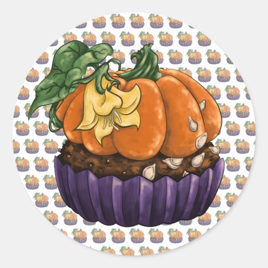 Pumpkin Cupcake Ronde Sticker (Voorkant)