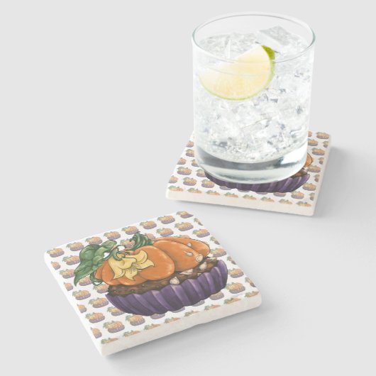 Pumpkin Cupcake Stenen Onderzetter (Zijkant)