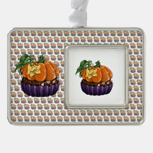 Pumpkin Cupcake Verzilverd Omlijst Ornament (Voorkant)