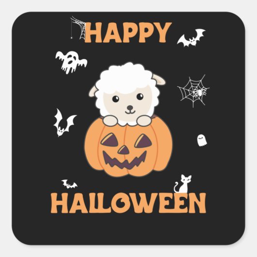 Pumpkin Cute Sheep Happy Halloween Vierkante Sticker (Voorkant)