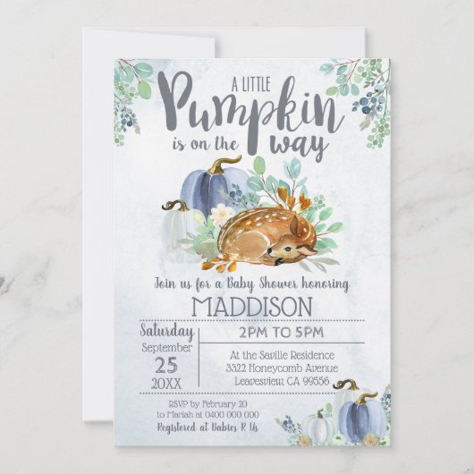 Pumpkin Deer Baby shower Invitation Boy Herfst Kaart (Voorkant)