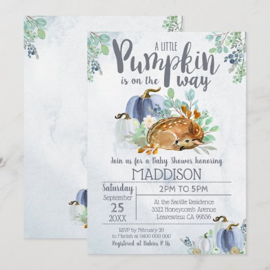 Pumpkin Deer Baby shower Invitation Boy Herfst Kaart (Voorkant / Achterkant)
