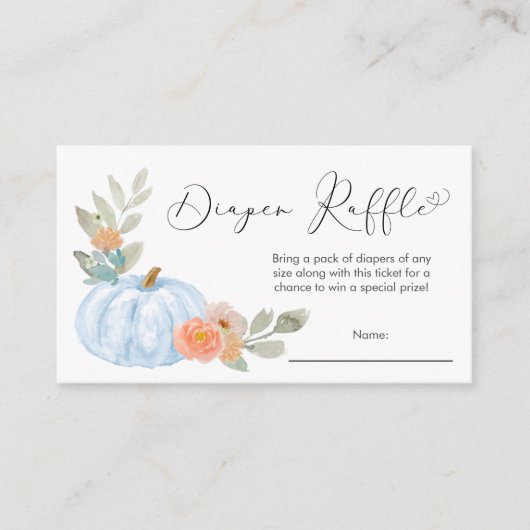 Pumpkin Diaper Raffle Baby Boy Shower Blue Informatiekaartje (Voorkant)