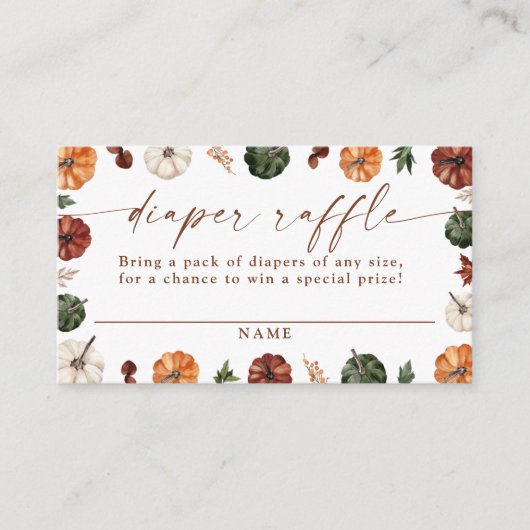 Pumpkin Diaper Raffle Card, Boho Fall Baby Shower  Informatiekaartje (Voorkant)