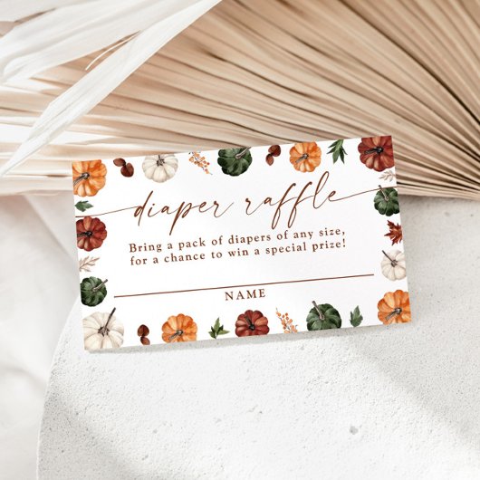 Pumpkin Diaper Raffle Card, Boho Fall Baby Shower  Informatiekaartje
