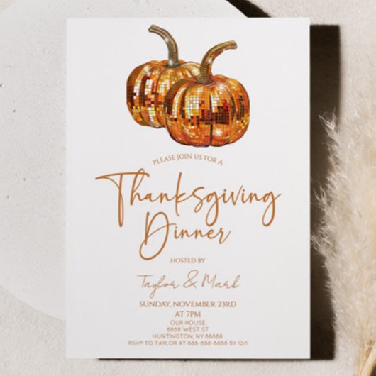 Pumpkin Disco Ball Thanksgiving Dinner Party Kaart