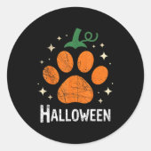 Pumpkin Dog Cat Paw Print Halloween Pet Lover  Ronde Sticker (Voorkant)