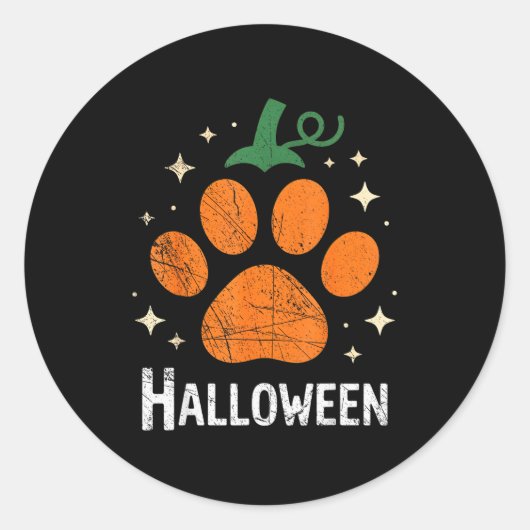 Pumpkin Dog Cat Paw Print Halloween Pet Lover  Ronde Sticker (Voorkant)