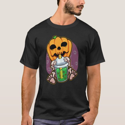 Pumpkin Drink Boba Lazy Halloween Costume Jack T-shirt (Voorkant)