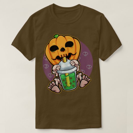 Pumpkin Drinking Boba Lazy Halloween Costume Jack  T-shirt (Design voorkant)