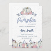 Pumpkin Dusty Blue Baby shower Invitation Boy Kaart (Voorkant / Achterkant)