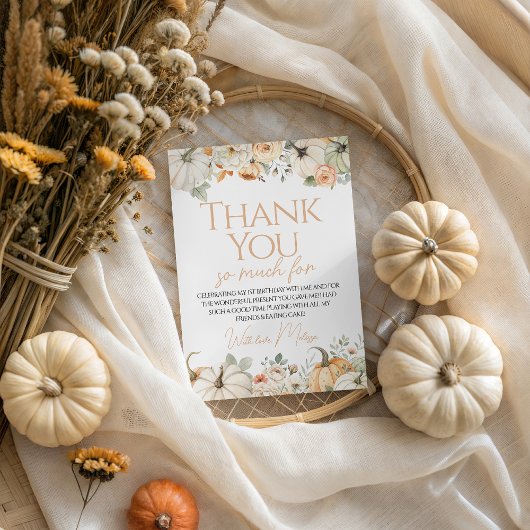 Pumpkin eerste verjaardag bedankkaart kaart