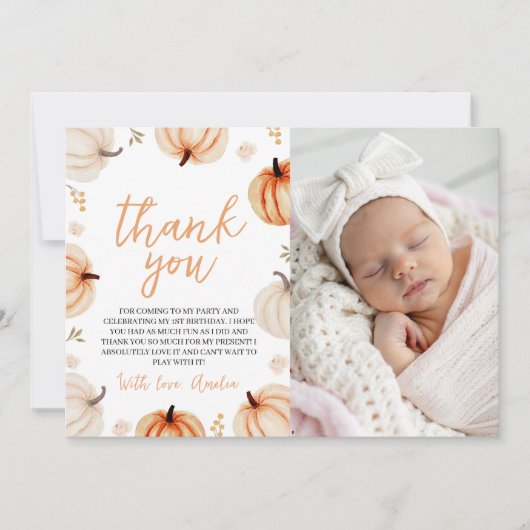 Pumpkin eerste verjaardag foto Dank u Kaart (Voorkant)
