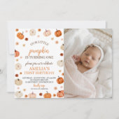 Pumpkin eerste verjaardag foto uitnodigen kaart (Voorkant)