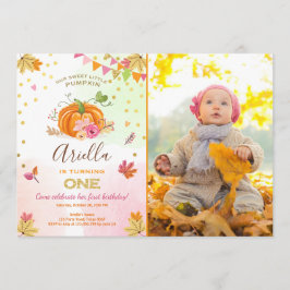 Pumpkin Eerste verjaardag Herfst Pink Kaart