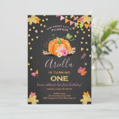 Pumpkin Eerste verjaardag Herfst Pink Kaart (Staand voorkant)
