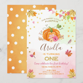 Pumpkin Eerste verjaardag Herfst Pink Kaart