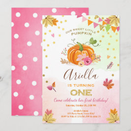 Pumpkin Eerste verjaardag Herfst Pink Kaart