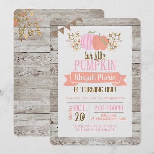 Pumpkin eerste verjaardag Little Girl Uitnodiging (Voorkant / Achterkant)