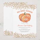 Pumpkin eerste verjaardag uitnodiging roze en goud (Voorkant / Achterkant)
