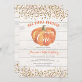 Pumpkin eerste verjaardag uitnodiging roze en goud (Voorkant / Achterkant)