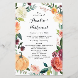 Pumpkin Elegant Autumn Floral Wedding Programs