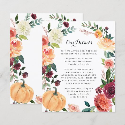 Pumpkin Elegant Herfst Floral Wedding Enclosure Ka (Voorkant / Achterkant)