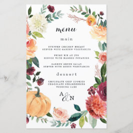 Pumpkin Elegant Herfst Floral Wedding Menu Kaarten
