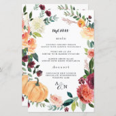 Pumpkin Elegant Herfst Floral Wedding Menu Kaarten (Voorkant / Achterkant)