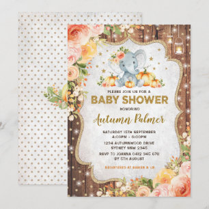 Pumpkin Elephant Baby shower Herfst Autumn Floral Kaart
