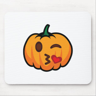 Pumpkin Emoji One Eye Open Wink Blow Kiss Love Fun Muismat