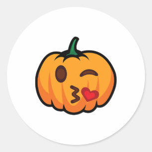 Pumpkin Emoji One Eye Open Wink Blow Kiss Love Fun Ronde Sticker