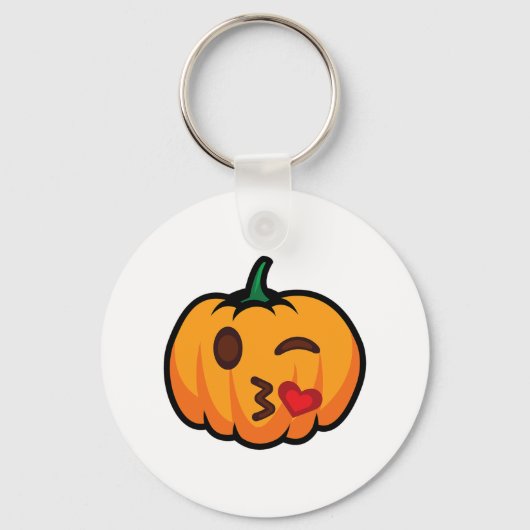 Pumpkin Emoji One Eye Open Wink Blow Kiss Love Fun Sleutelhanger (Voorkant)