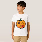 Pumpkin Emoji One Eye Open Wink Blow Kiss Love Fun T-shirt (Voorkant volledig)