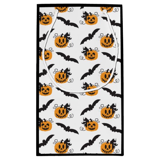 Pumpkin en Bat Pattern Jack O Lantern Black Klein Cadeauzakje (Achterkant)