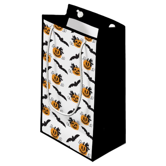 Pumpkin en Bat Pattern Jack O Lantern Black Klein Cadeauzakje (Voorkant Gekanteld)