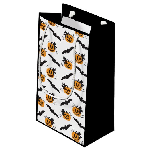 Pumpkin en Bat Pattern Jack O Lantern Black Klein Cadeauzakje (Achterkant Gekanteld)