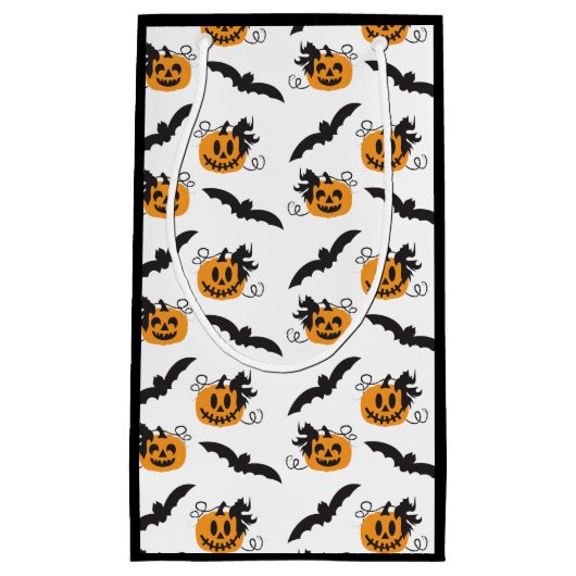 Pumpkin en Bat Pattern Jack O Lantern Black Klein Cadeauzakje (Voorkant)