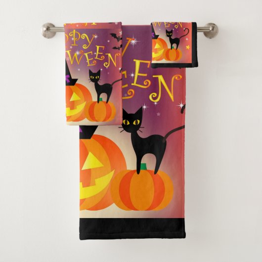 Pumpkin en Black Cats Bathroom Towel Set Bad Handdoek (Insitu)