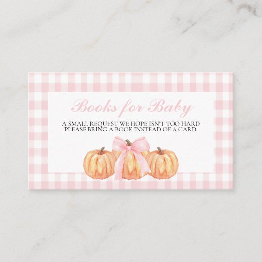 Pumpkin en Bow Pink Plaid Boeken voor Baby Informatiekaartje (Voorkant)