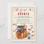 Pumpkin en Crow Halloween Douche Uitnodiging (Voorkant)